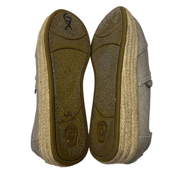 Bobs Skechers Canvas Taupe Tan Loafers 7.5 Slip On Memory Foam Wedge - Picture 11 of 11